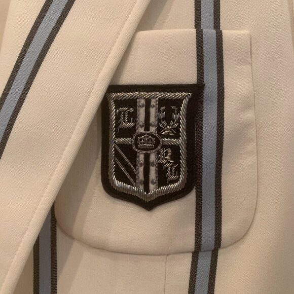 Ralph Lauren Size 12 White and Baby Blue Blazer with Emblem - Picture 2 of 3